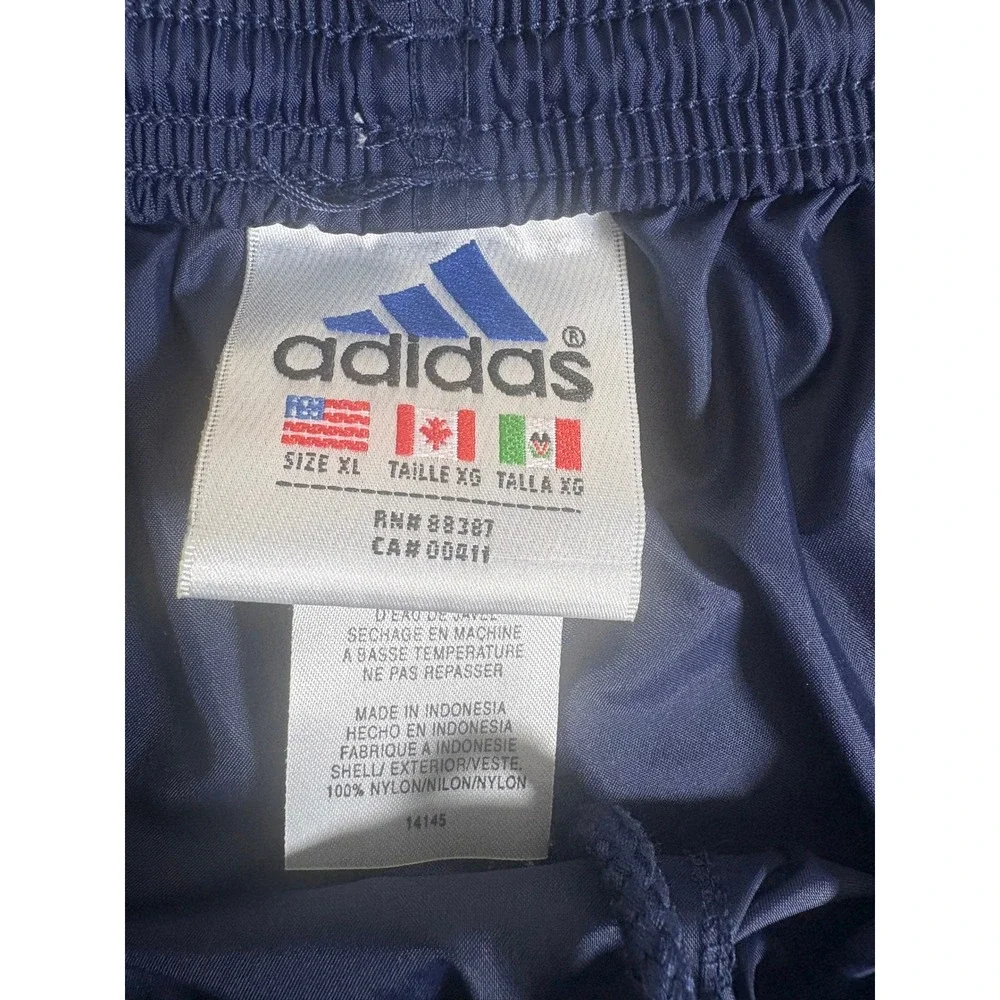 Adidas Mens Vtg 90s Track Pants Navy White Stripe Nylon Windbreaker XL Zip Leg